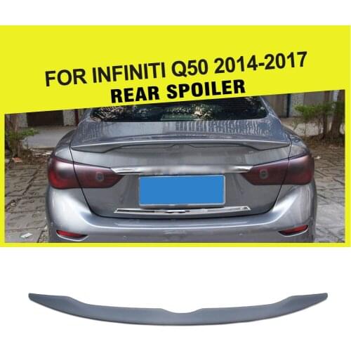 Car-Styling ABS Grey Racing Rear Trunk Boot Spoiler Wing Lip Trim Sticker for Infiniti Q50 2013 - 2017
