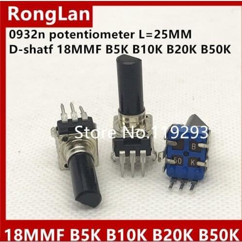 Freeshipping RK0936N 09 typemixer sound vertical single potentiometer B5K B10K B50K B20K B100K handle 18MMF L=25MM--10PCS/LOT