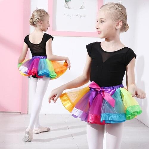 Free shipping Girls' bubble dance skirt costume seven rainbow skirts gauze bow Tutu skirt childrens Princess dance skirt JQ-257