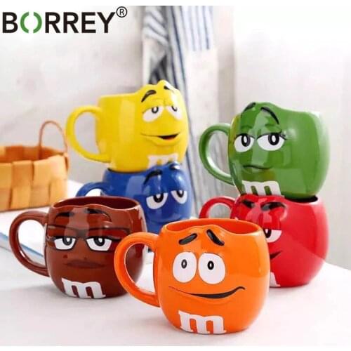 BORREY M Chocolate Beans Mugs Ceramics tea Cups Coffee Mugs Milk Mugs Breakfast Cartoon Cute Cup watrer Bottle Christmas Gift
