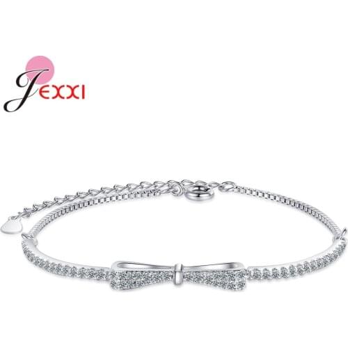 Cute Sweet 925 Sterling Silver Bowknot Bracelet Bangle for Women Girl White AAA Cubic Zircon Fine Jewelry Gift Wedding Supplies