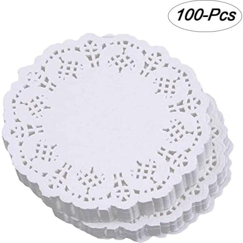 100PCS Hollow heat insulation floral bottom paper kitchen oil absorption Round Paper Doilies White Lace Round Paper Doilies