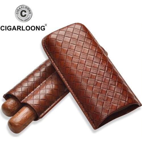 Cigar Case CIGARLOONG Travel Portable cigar humidor case holds 2 cigars by leather CP-1016