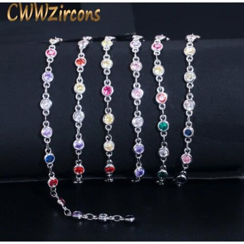 CWWZircons 1 Meter DIY Anklet Bracelet Necklace Chain for Jewelry Making Handmade Round CZ Crystal Bead Finding Accessories D012