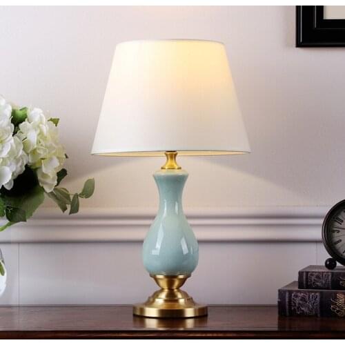 Tiny Azure Glazed Ceramic American Court Style Decorative Table Lamp