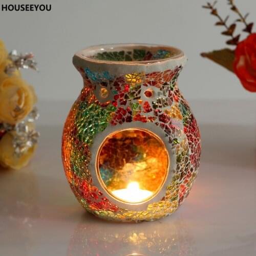 Mosaic Glass Candle Incense Holder Incense Burner Home Decorative Joss Stick Aromatherapy Censer for Bedroom Cafe Bar Ornaments