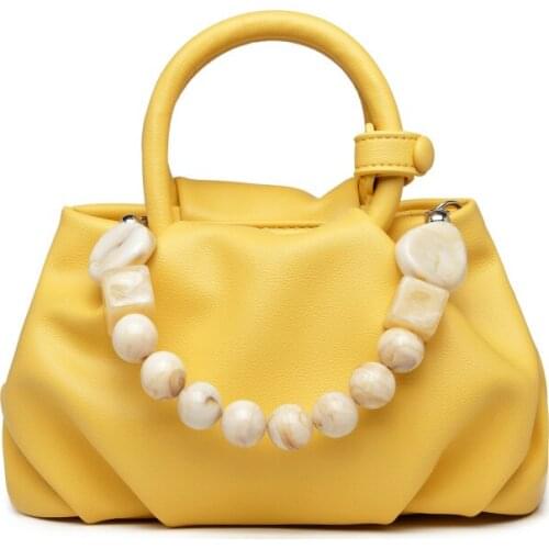PU Leather Women Designer Handbag 2021 Shopper Purse Girls Fashion Casual Solid Color Pleated Pearl Chain Hobo Bag Shoulder Bags