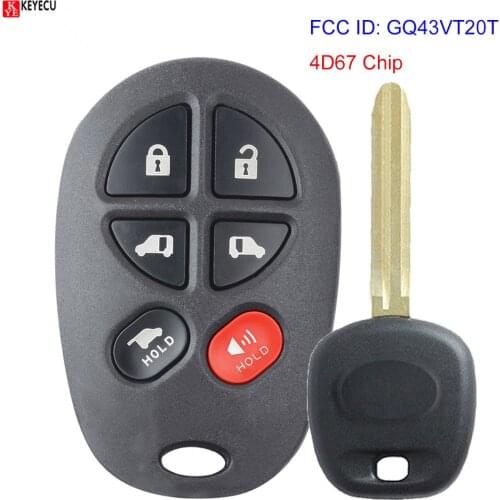 KEYECU for Toyota Sienna 2004 2005 2006 2007 2008 2009 2010 2011 2012 2013 Remote Car Key Fob FCC ID: GQ43VT20T 4D67 Chip