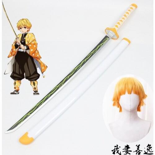 Kimetsu no Yaiba Cosplay Sword Demon Slayer Agatsuma Zenitsu Cosplay Costumes Uniform Men Kimono Halloween Party Costume