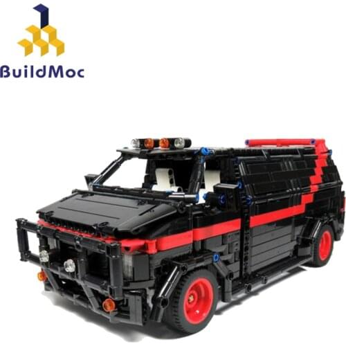 BuildMoc RC A-Team GMC Vandura Van City Police Station Car Building Blocks Diy SWAT Team Technical Truck Vehicle Bricks Toy Gift
