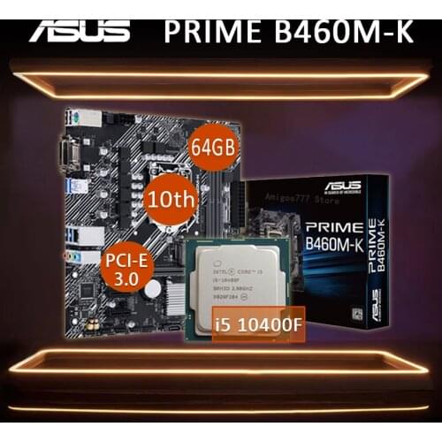 LGA 1200 Asus PRIME B460M-K Motherboard With Intel Core i5 10400F Motherboard Set DDR4 2933MHz Overlocking Intel B460 Placa-Mãe