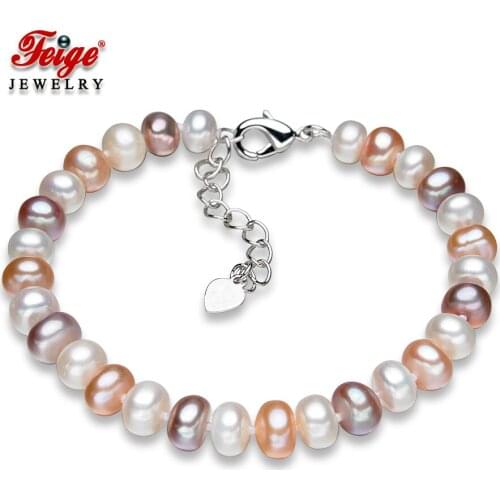 Multicolor Natural Freshwater Cultured Pearl Strand Bracelet for Womens Party Jewelry Handmade Jewellery Dropshipping FEIGE