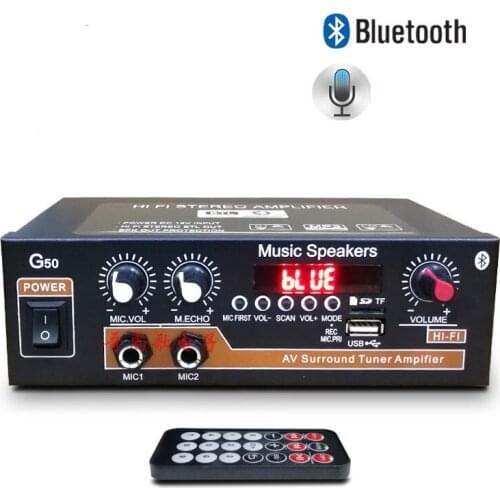 DC12V AC110V 220V 20W+20W Music speaker Bluetooth 5.0 recording microphone U disk multi-function G50 digital audio amplifier