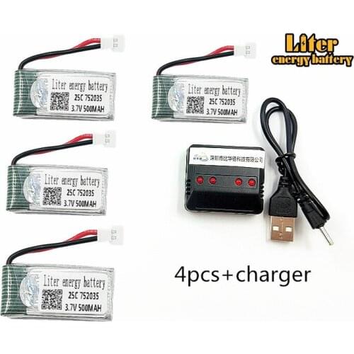 Upgraded 25c 3.7v 500mah Lipo Battery for Syma X11 X11c Hubsan X4 H107c H107d H107l Rc Quadcopter lipo 752035 lipo battery