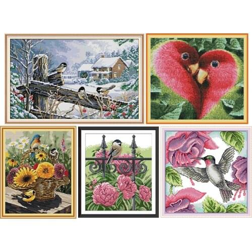 Happy bird series printed patterns DIY cross stitch kits 11CT 14CT counted crafts DMC handmade sewing needlework embroidery sets