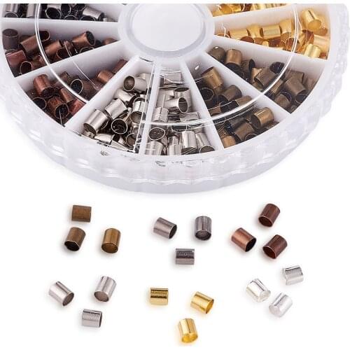 1Box/420pcs 6 Colors Brass Tube Crimp Beads Cord Cover Tips End Mixed Color 3x3mm Spacer Clamp End