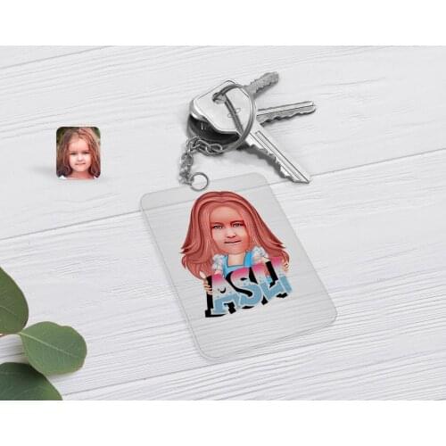 Personalized Is Female Child Caricature Of Transparent Plexiglass keychain