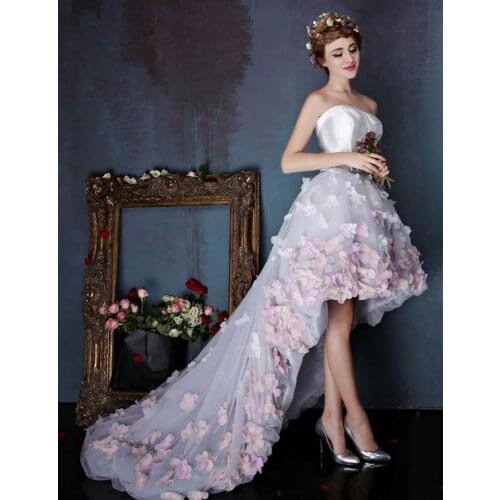 Saudi Arabic Handmade Flowers Prom High Front Low Back Strapless Sexy Low Back Cheap Online From China 2018 bridesmaid dresses