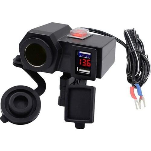 5V 2.1A Dual USB Port Cigarette Lighter Socket Adapter Power Supply Motorcycle Handlebar Charger Digital Display for Phone
