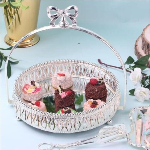 Luxury Dia 27cm silver metal cake stand mirror tray cake decorating tray candy bar accesorios for wedding decoration DGP065