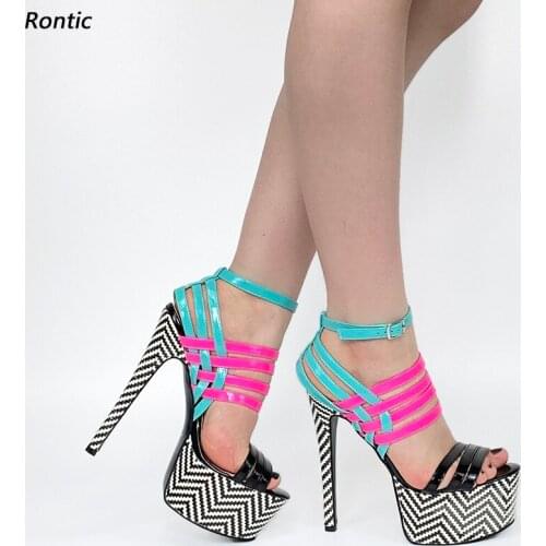 Rontic Handmade Women Platform Sandals Strappy Unisex Sexy Stiletto Heels Open Toe Pretty Multi Night Club Shoes US Size 5-20