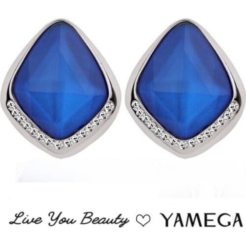 Fashion Heart Shape Rhinestone Earrings Blue Ear Stud Alloy Statement Earrings For Women Girls Gifts Female New Trendy Jewelry