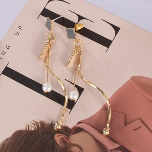 XP Fashion Long Tassel Drop Earrings For Women Creative Pearl Pendant Earrings Diamond Hanging Earrings 2021 Trend Jewelry Gift