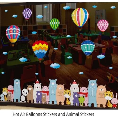 [SHIJUEHEZI] Bear Animals Wall Stickers DIY Cartoon Hot Air Balloons Wall Decals for Kids Rooms Baby Bedroom Home Decoration
