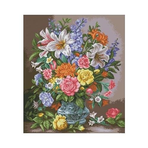 Glass vase filled flowers Needlework,For Embroidery,DIY 14CT Unprinted Arts Cross stitch kits Set Cross-Stitching Home Decor