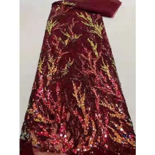 Wine Sequins African French Lace Fabric 2020 High Quality Tulle Mesh Lace Bridal Nigerian Wedding Dress Lace For Women