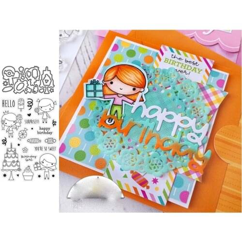 Cutting Die With Clear Stamp Of Cake Candy Ice Cream Letter Handbook DIY Scrapbook Paper Embossing Stencil Transparent Seal