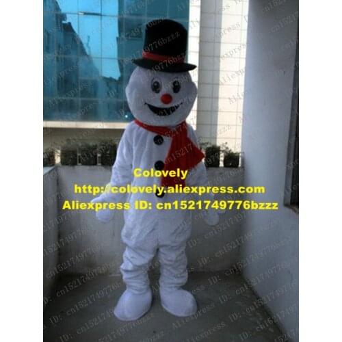 Vivid White Snowman Mascot Costume Mascotte Snow Man Adult With Big Black Hat Red Round Nose Outfit Suit No.1916 Free Shipping
