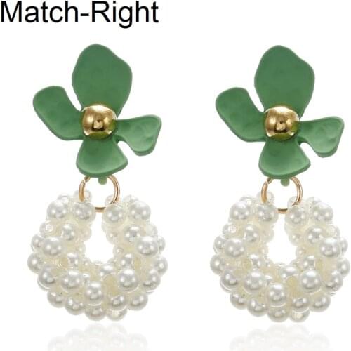 Match-Right Women Statement Cute Flower Dangle Earrings For Women Korean Pearl Drop Earrings Pendant Female Jewelry SP798