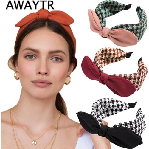 AWAYTR Rabbit Ear Bow Headband Hair Bands For Women Hair Accessories Girl Bowknot Elastic Hairbands Hair Hoop For Femme Headwear