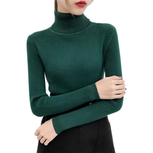Women Autumn Winter Slim Sweater Ribbing Long Sleeve Turtleneck Solid Color High Stretchy Knitted Pullovers One Size
