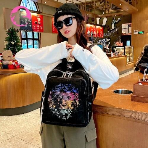 Diamonds Lion Beading Womens Backpack Brand Fashion Luxury Handbags Multi-functional Leisure Shoulder Bag Travel Shoulder Bag