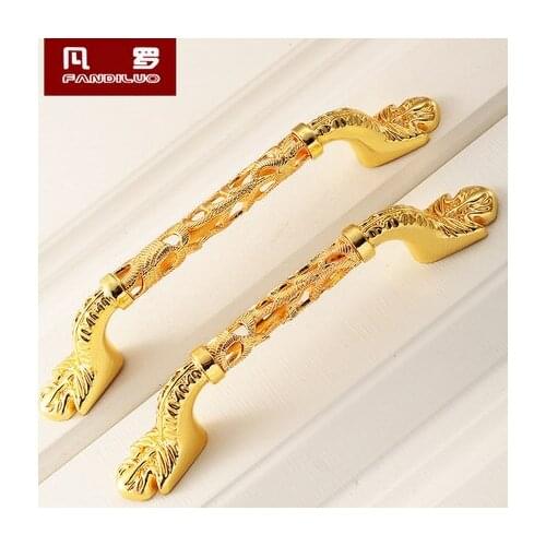 1pcs wooden door knockers European cabinet handle golden hollow out archaize furniture drawer handle wooden door knockers