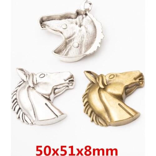 10pcs 50*51mm Vintage bronze Silver color horse head charms metal pendant for bracelet earring necklace diy jewelry making
