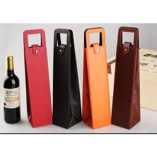 100PCS Luxury Portable PU Leather Wine Bags Red Wine Bottle Packaging Case Gift Storage Boxes With Handle Bar Accessories