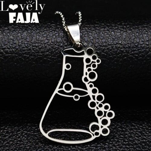 2021 Fashion Chemical Bottle Silver Color Necklaces for Women Stainless Steel Necklaces Pendants Jewelry colgante mujer N3017S02