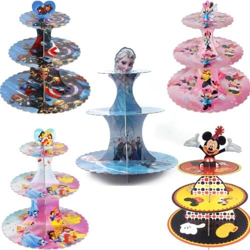3 Tier Frozen elsa disney princess paper Cake Holder Round Mickey Cake Rack Birthday Party Decor Supplies Cupcake Stand Hold