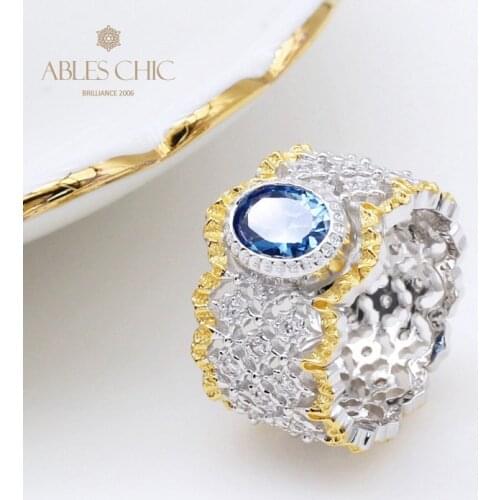 925 Silver Gold Tone Bridal Sapphire CZ Renaissance Lacy Rings Floral Filigree Luxury Wide Wedding Band Premium Fine Jewelry