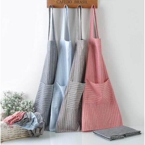 Big pocket cotton hemp apron cotton linen Kitchen Apron For Cooking Baking Flower Shop Ruffles work clean apron Women Smock