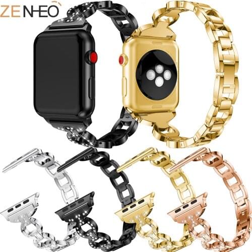 For Apple Watch Band 44mm 40mm 38mm 42mm Fashion Metal Bracelet 8-shaped Diamond Stainless Steel Strap For iWatch Series 4 3 2 1