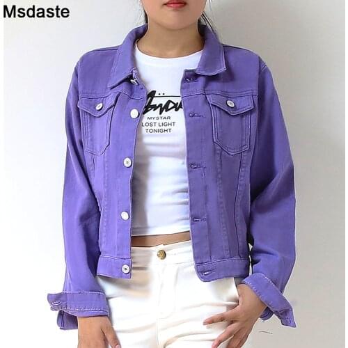 Denim Coat For Women Casual Chaqueta Mujer Casaco Jaqueta Feminina New Spring Autumn Purple Short Jeans Jackets Coats Outerwear