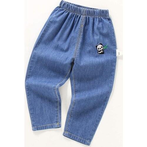 Fashion Panda Embroidered Baby Boy Girls Jeans For Kids Summer Thin Section Denim Pants Cartoon Children Trousers Infant Clothes
