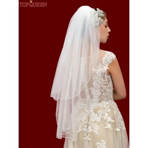 TOPQUEEN V15 Two Tier Minimalist Wedding Veil with Blusher Pencil Edge Short Veil Brides 2021 Accessories Veil for the Bride