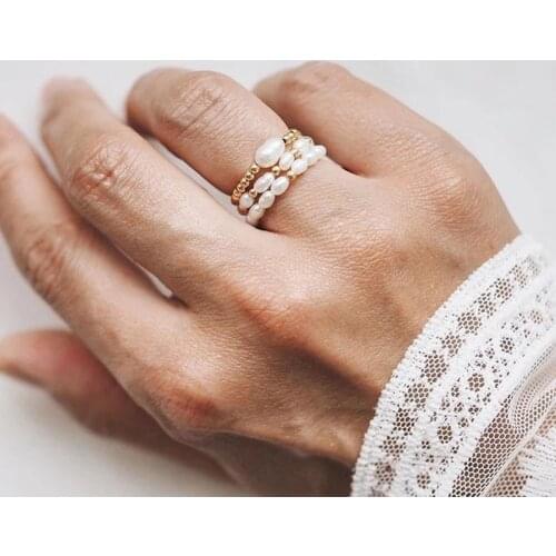 France Freshwater Pear Beaded Rings for the Women Charm Natural Stone Halloween Gifts Adjustable Ring Sets Engagement Rings