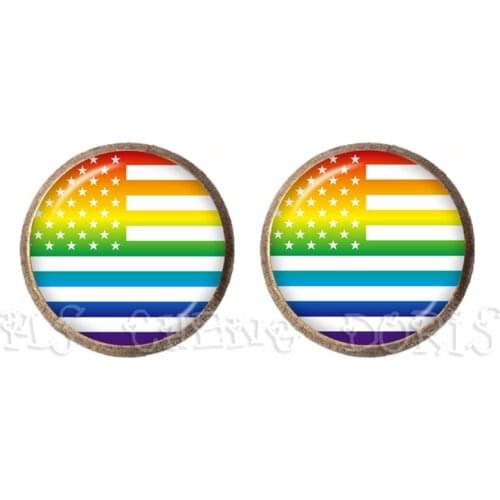 Bi Pride Stud Earrings LGBT Earrings Hypoallergenic Ear Nail Gay Pride Jewelry Rainbow Flag Glass Cabochon Earrings Jewelry