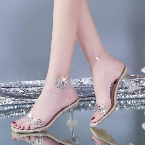 Fashion PVC Women Sandals Summer Open Toed High Heels Women Transparent Heel Sandals Slippers Woman Party Shoes Discount Pumps